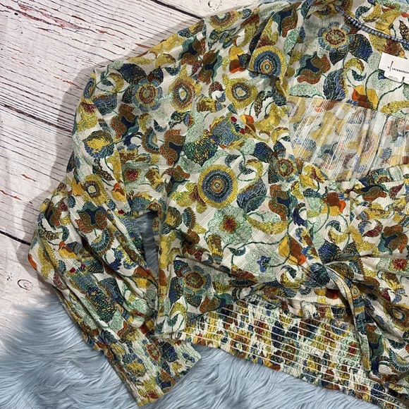 By Anthropologie Twist Crop Top Set Smocked Floral Printed Wrap Blouse - Picture 11 of 13